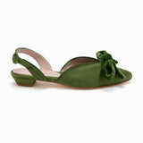 DELPHI COCKTAIL FLAT | Olive Satin