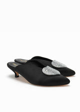 LILY KITTEN HEEL | Black Satin