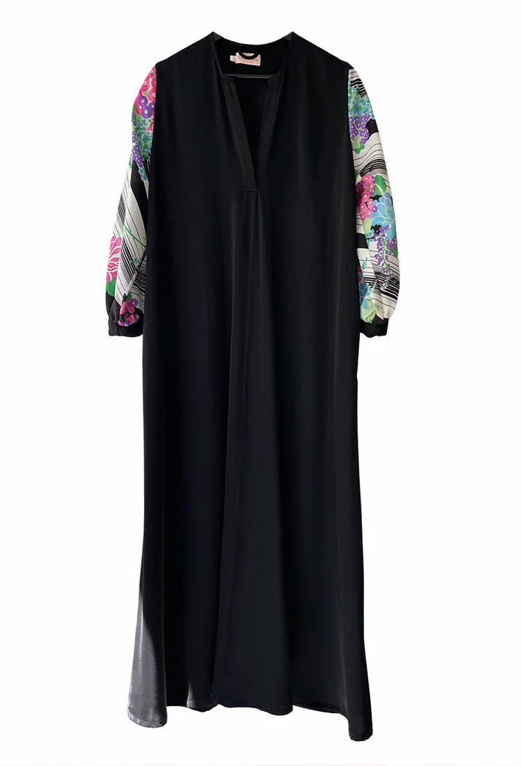 SAMPLE L-XL | AMARYLLIS KAFTAN | BLACK & VINTAGE FLORAL