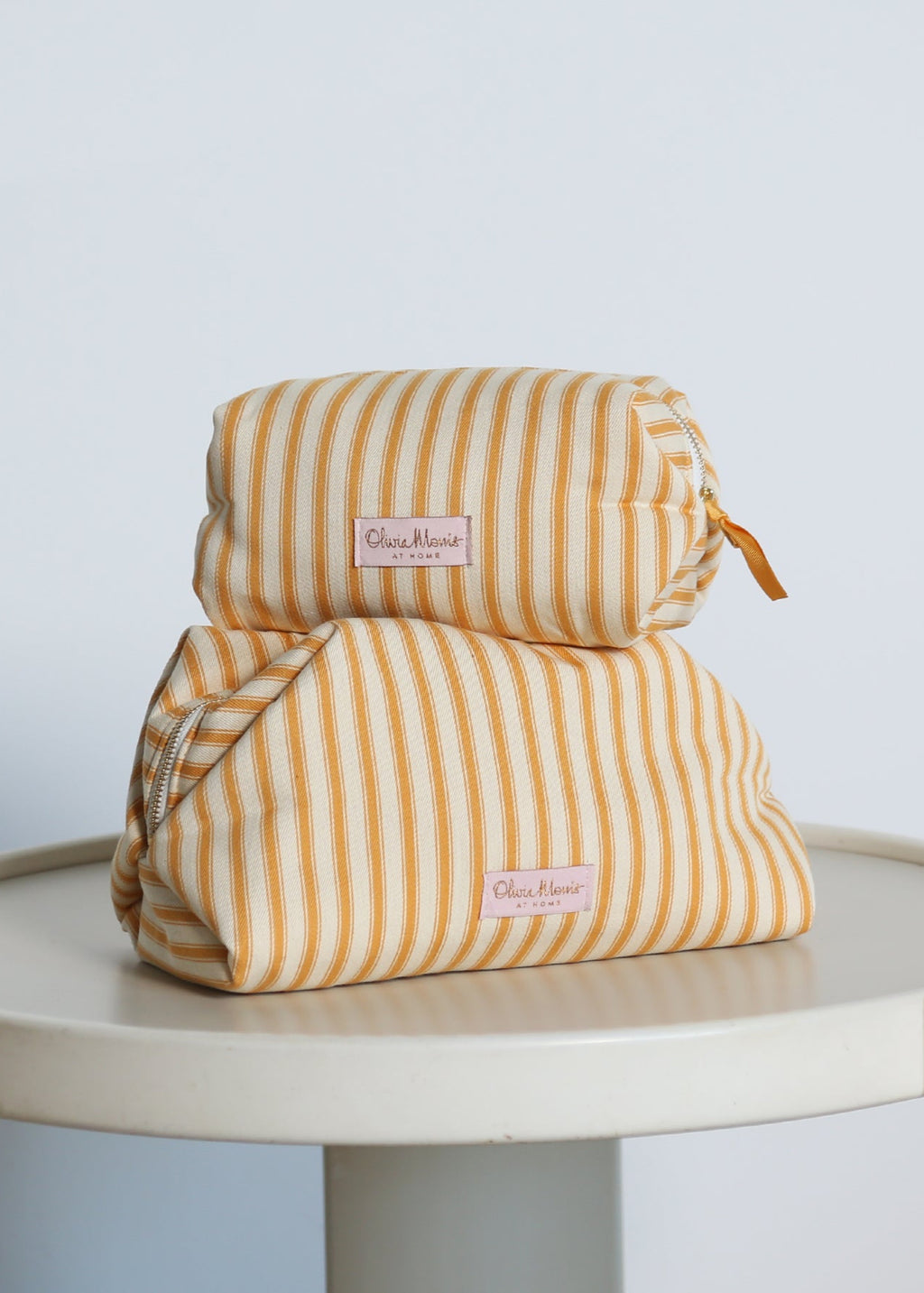 VANITY BAGS | Mustard Ticking – Olivia Morris At Home