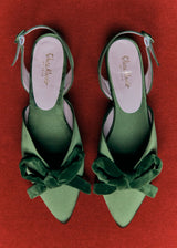 DELPHI COCKTAIL FLAT | Olive Satin