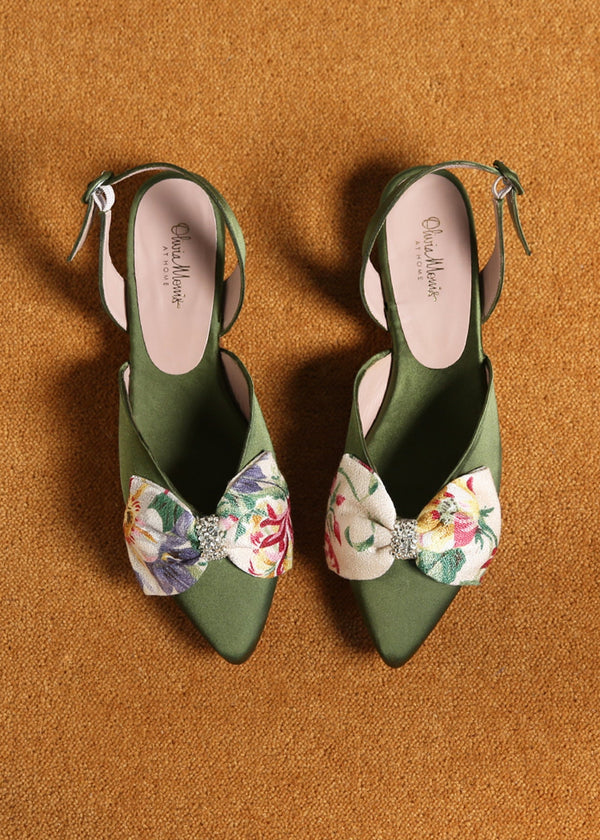 BESPOKE BOWS  |  DELPHI  |  Olive Satin & Vintage Floral