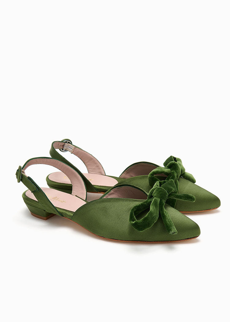 DELPHI COCKTAIL FLAT  |  Olive Satin